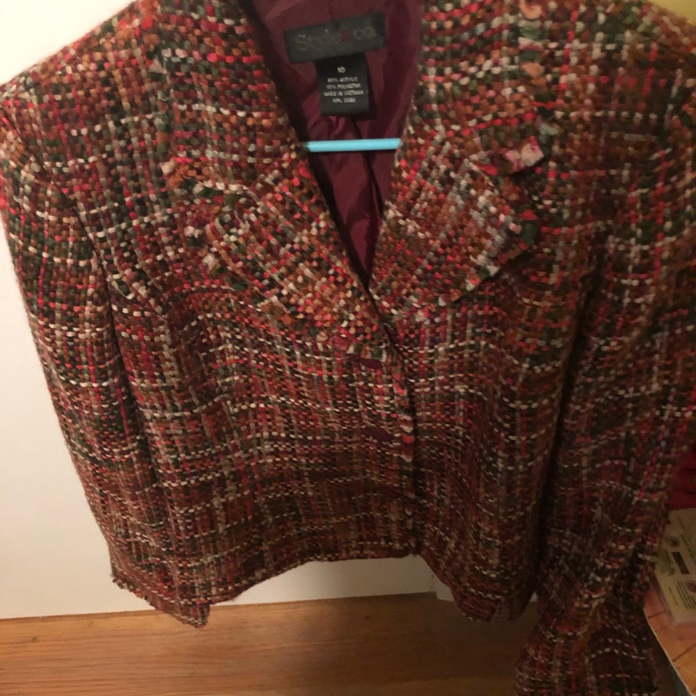 Vintage Boss Lady Look Style Co Tweed Type Jacket Skirt 10 Unique Colors Pretty